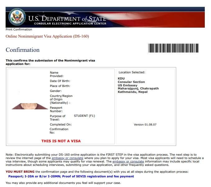 U.S. Visa from Nepal - DS-160